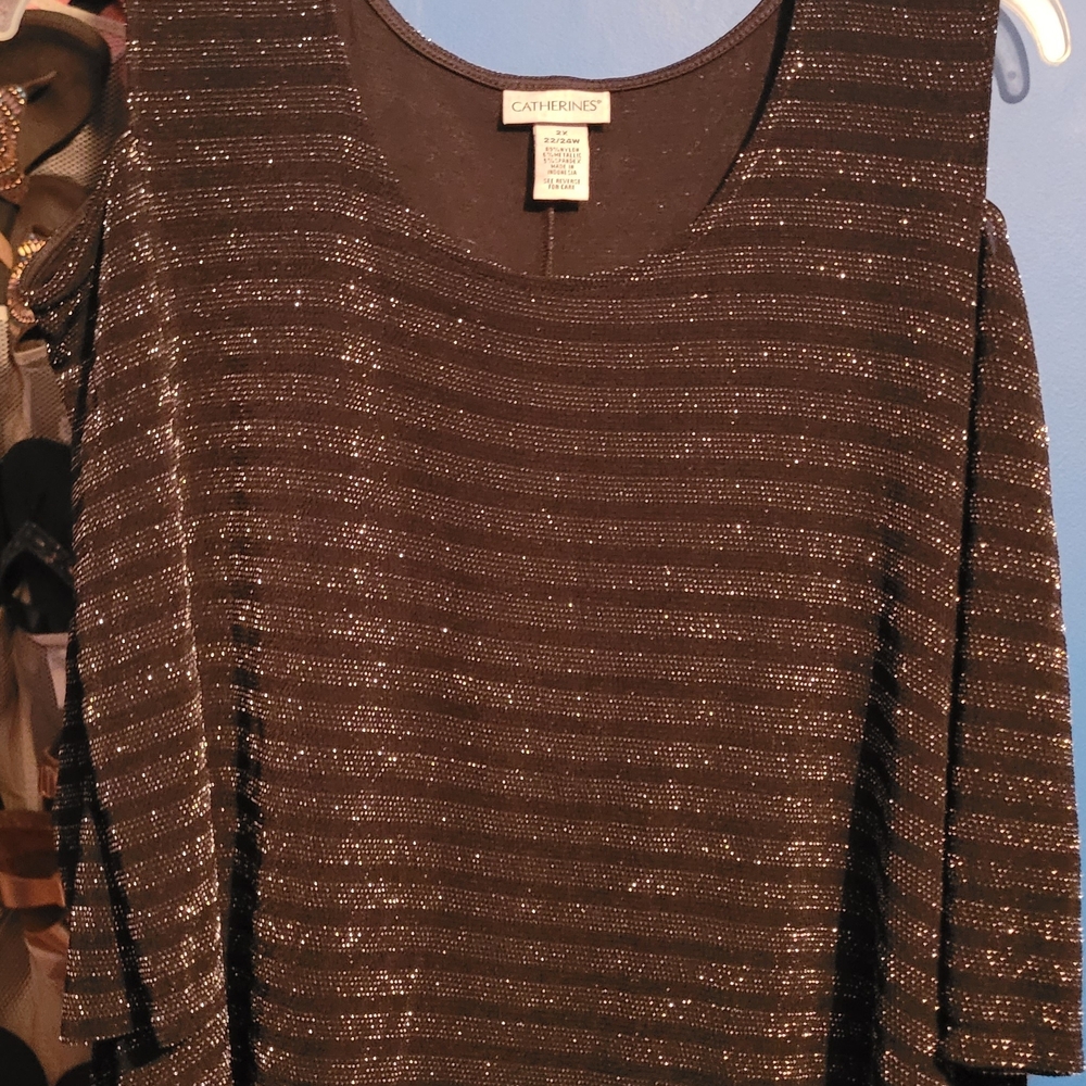 Catherines Black Metallic Women's Blouse